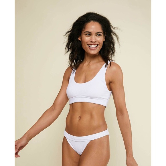 Andie Swim The Banded White Ribbed Cheeky Bottom Swim Bikini Separate Sz L - Picture 2 of 11